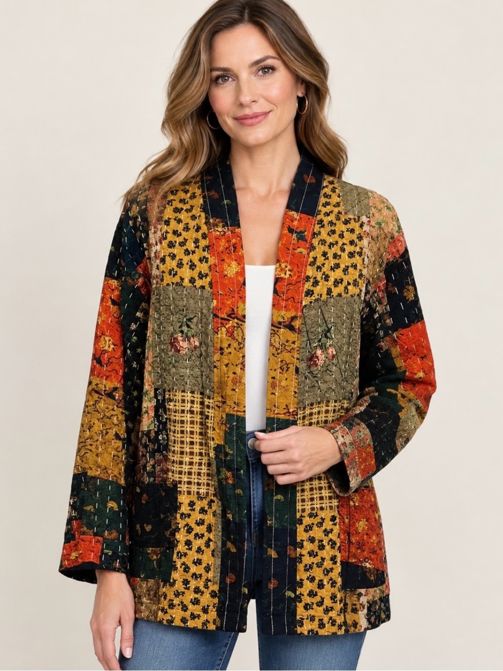 POL Fall Kantha Patchwork Jacket L